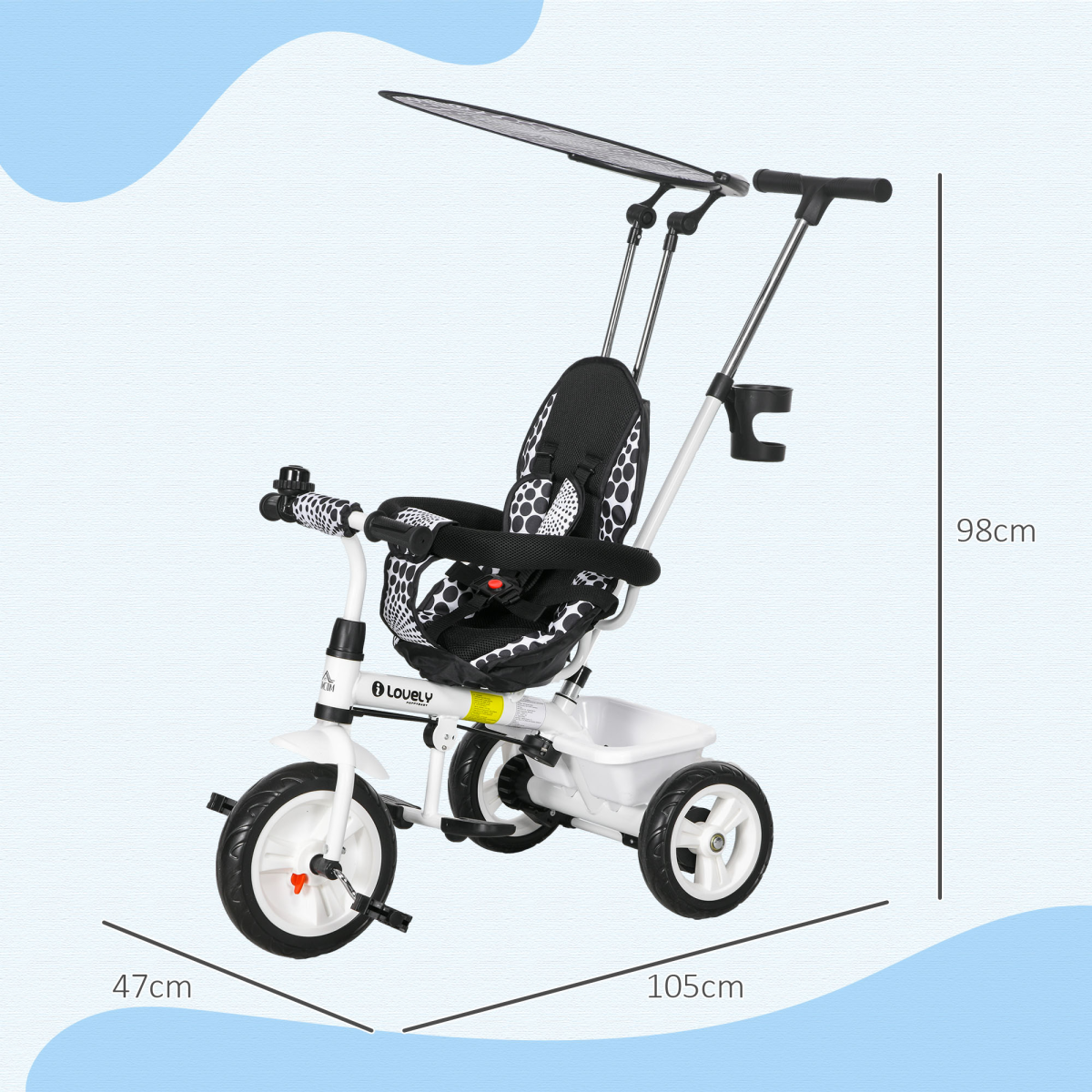 HOMCOM 6 in 1 Kids Tricycle with Removable Handle for 1.5 year, White