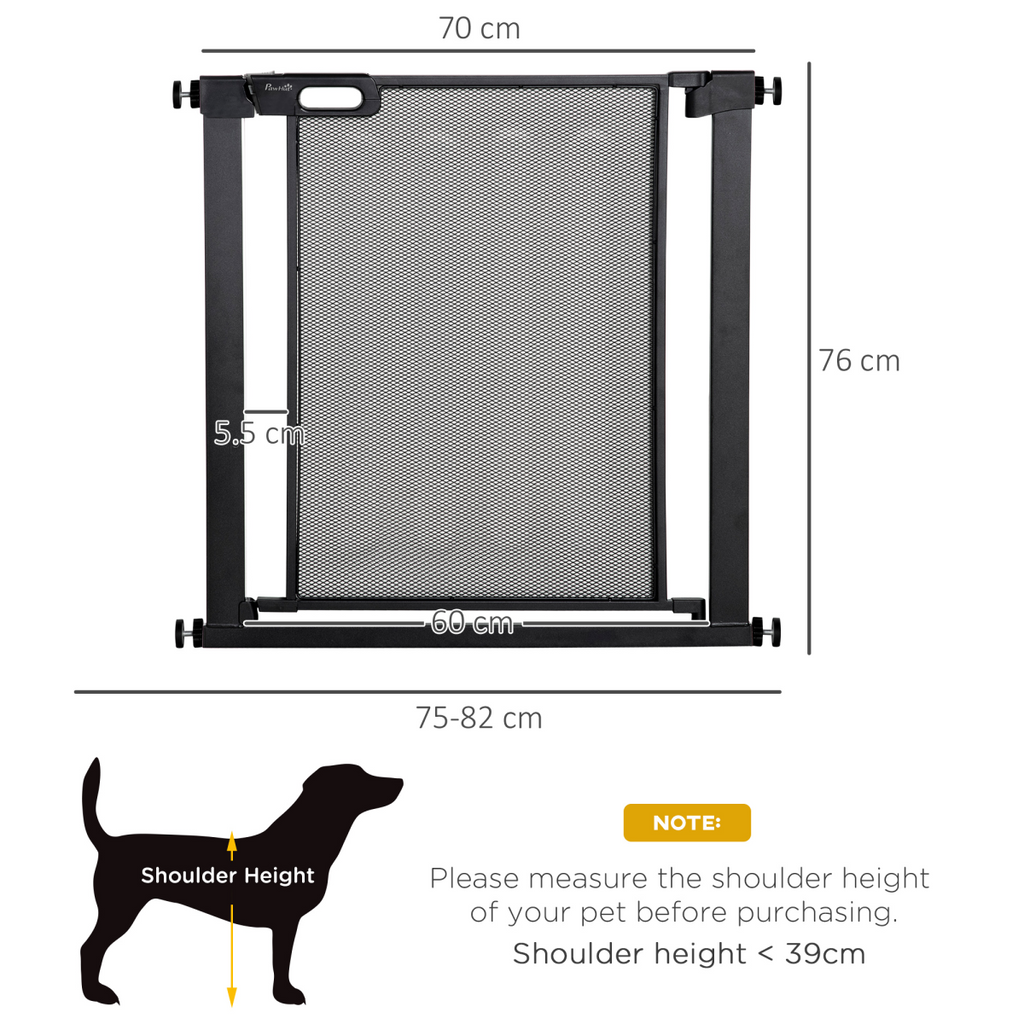 Pressure Fit Safety Gate for Stairs with Auto Close 75-82 cm - Black PawHut