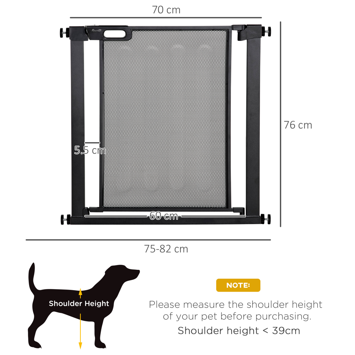 Pressure Fit Safety Gate for Stairs with Auto Close 75-82 cm - Black PawHut