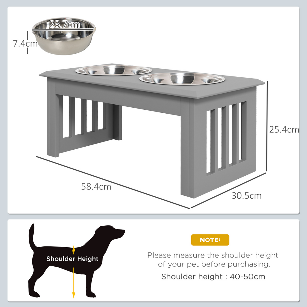 PawHut Raised Dog Bowls Pet Feeder Raised Elevated Stainless Steel Food Grey