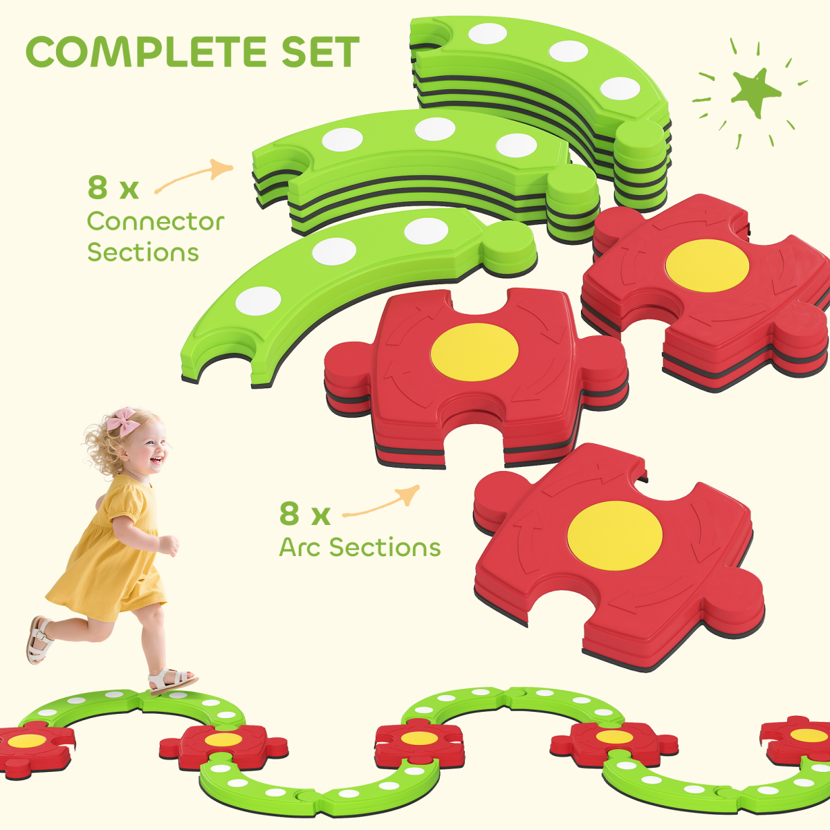 AIYAPLAY Kids Stepping Stones Balance Beam, Outdoor Indoor Sensory Toy Green