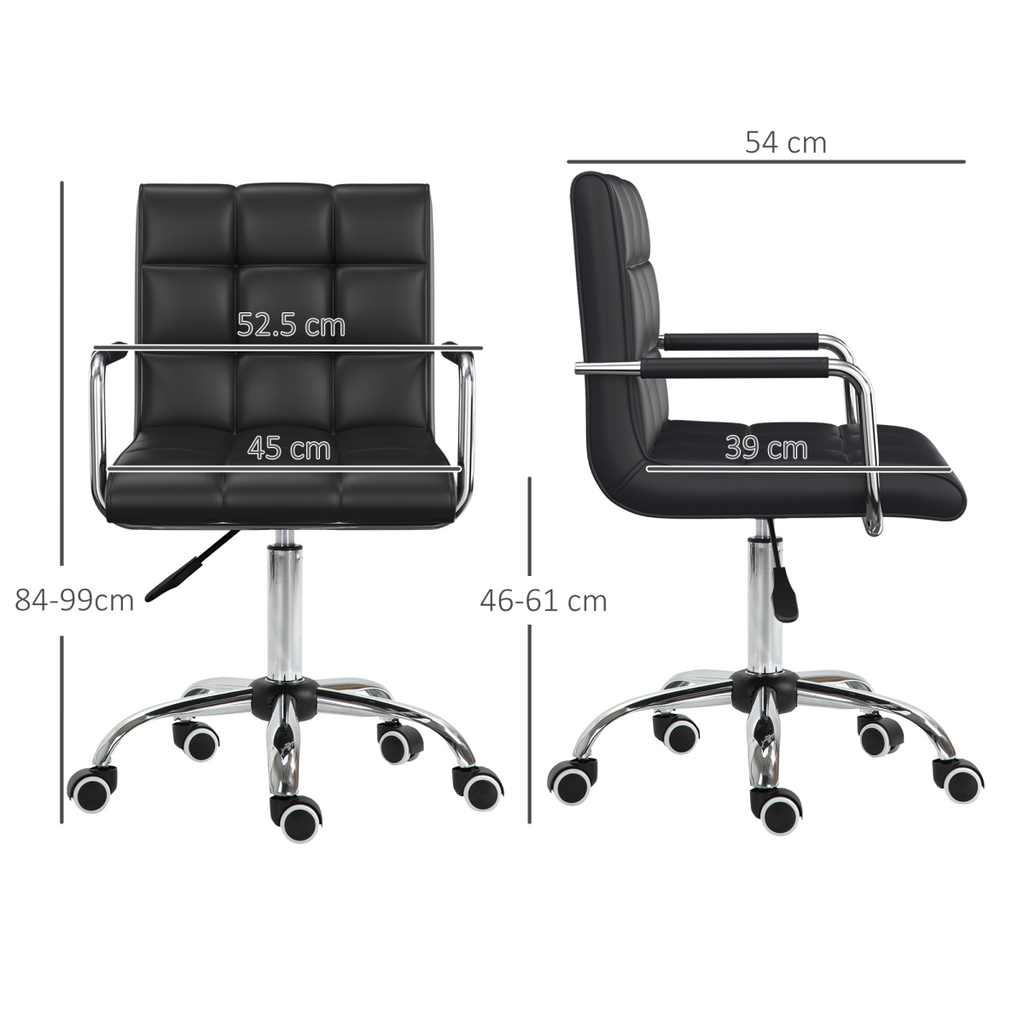 Mid Back PU Leather Home Office Chair Swivel Desk Chair with Arm, Wheel, Black