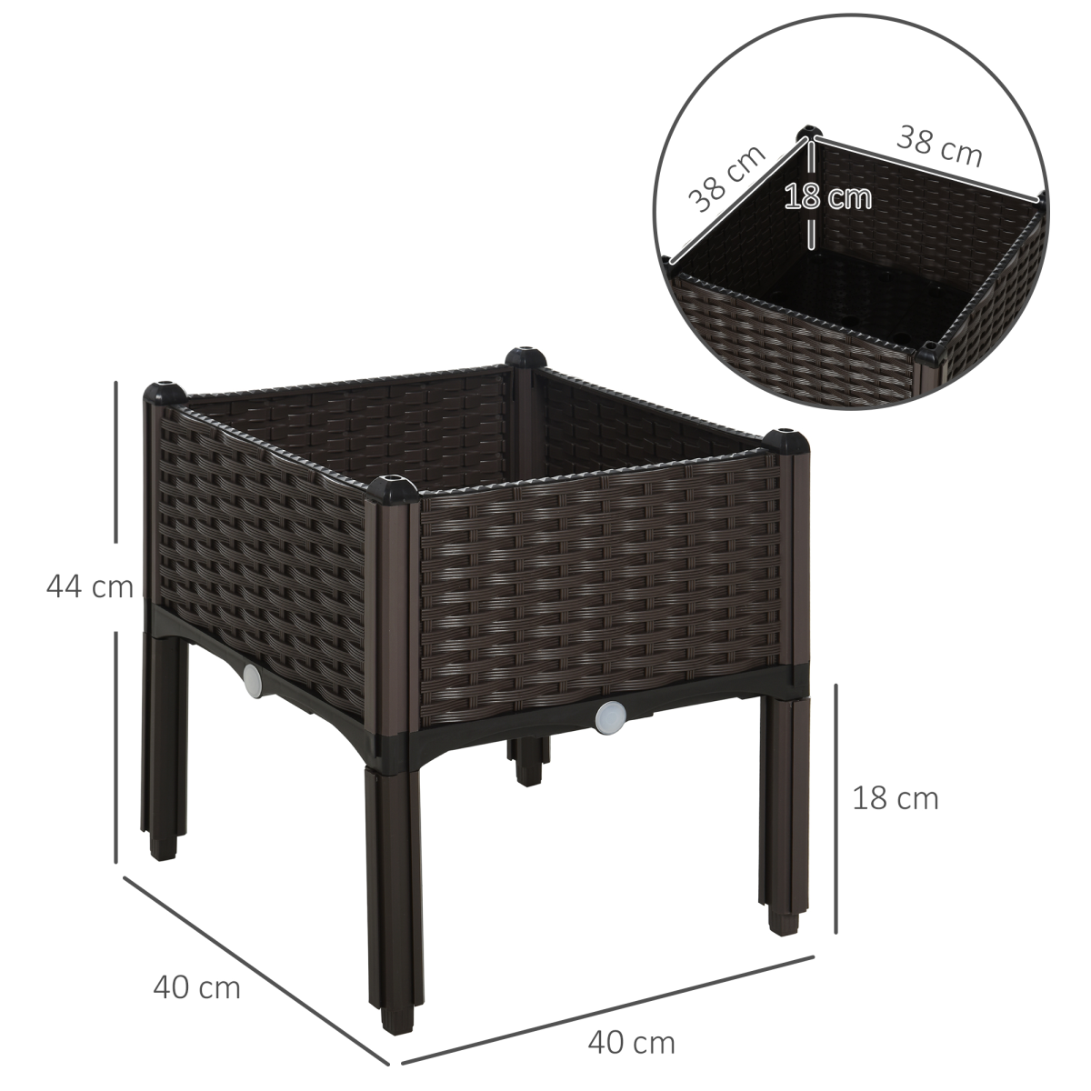 PP Raised Outdoor Garden Planter Box Brown