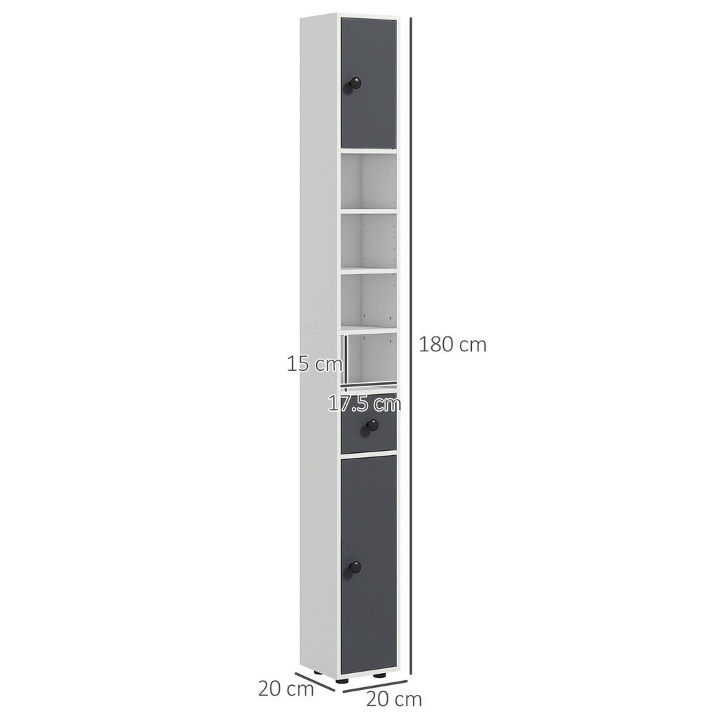 kleankin Slim Bathroom Cabinet, Toilet Roll Storage w/ Open Shelves, Grey