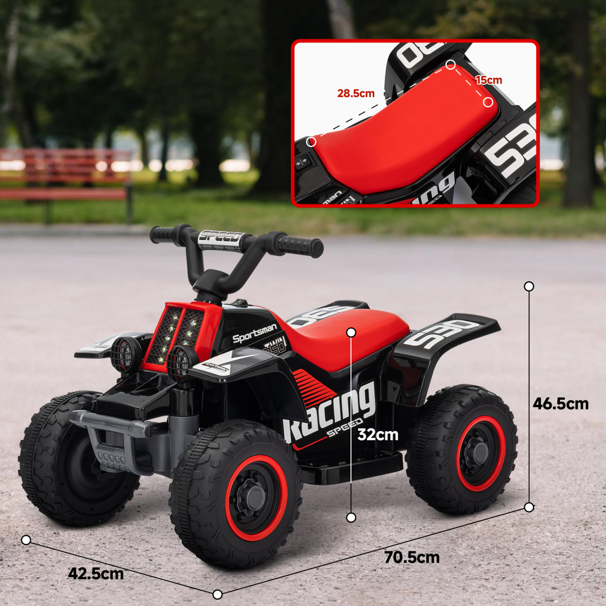 AIYAPLAY 6V Electric Quad Bike for Kids with Forward Backward, Black and Red