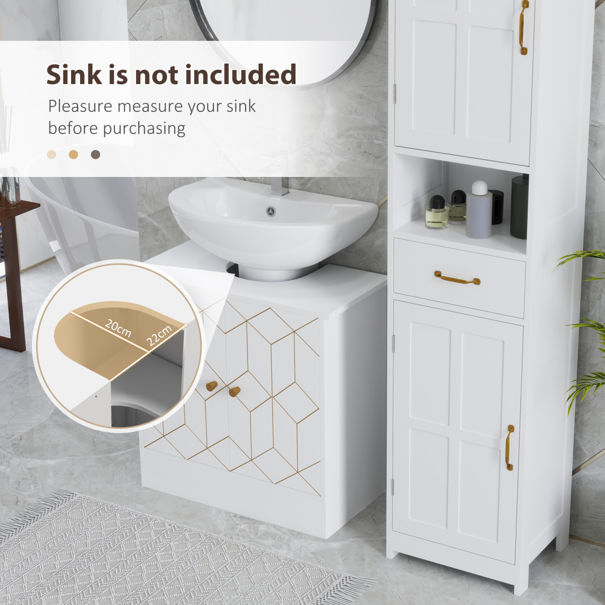 HOMCOM Bathroom Under Sink Cabinet for Basin with or without Pedestal White