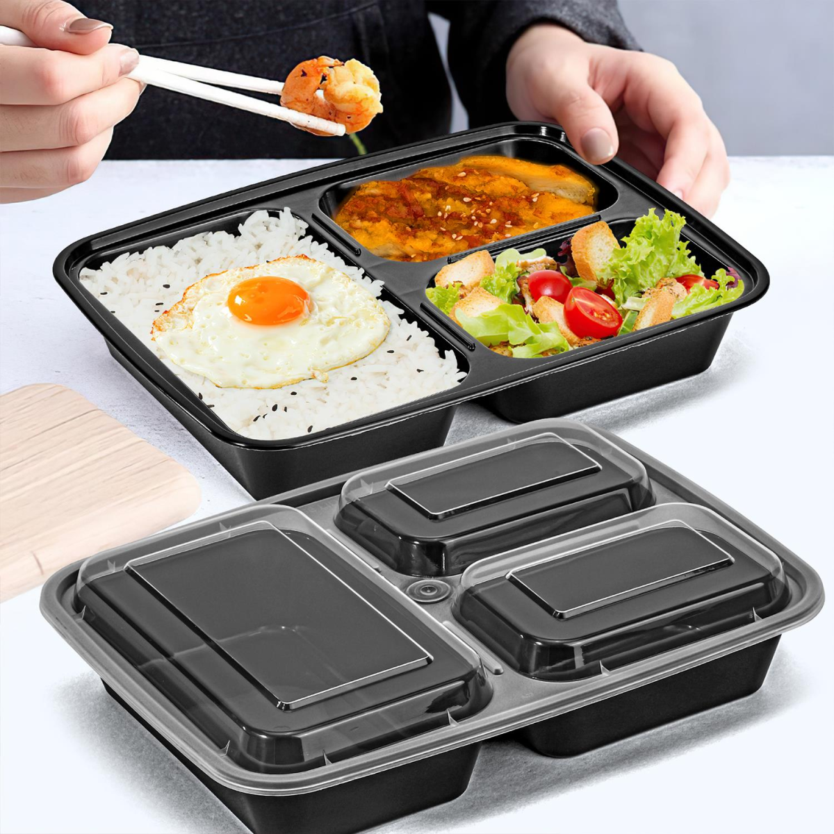 Vinsani 30pk 3 COMPARTMENTS MEAL PREP CONTAINERS
