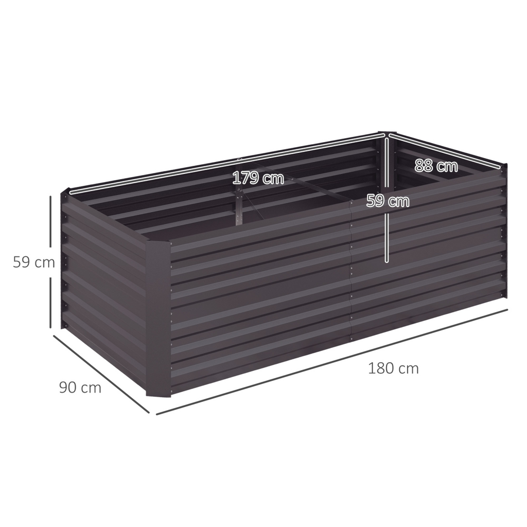 Outsunny Galvanised Steel Outdoor Raised Bed w/ Reinforced Rods, Dark Grey