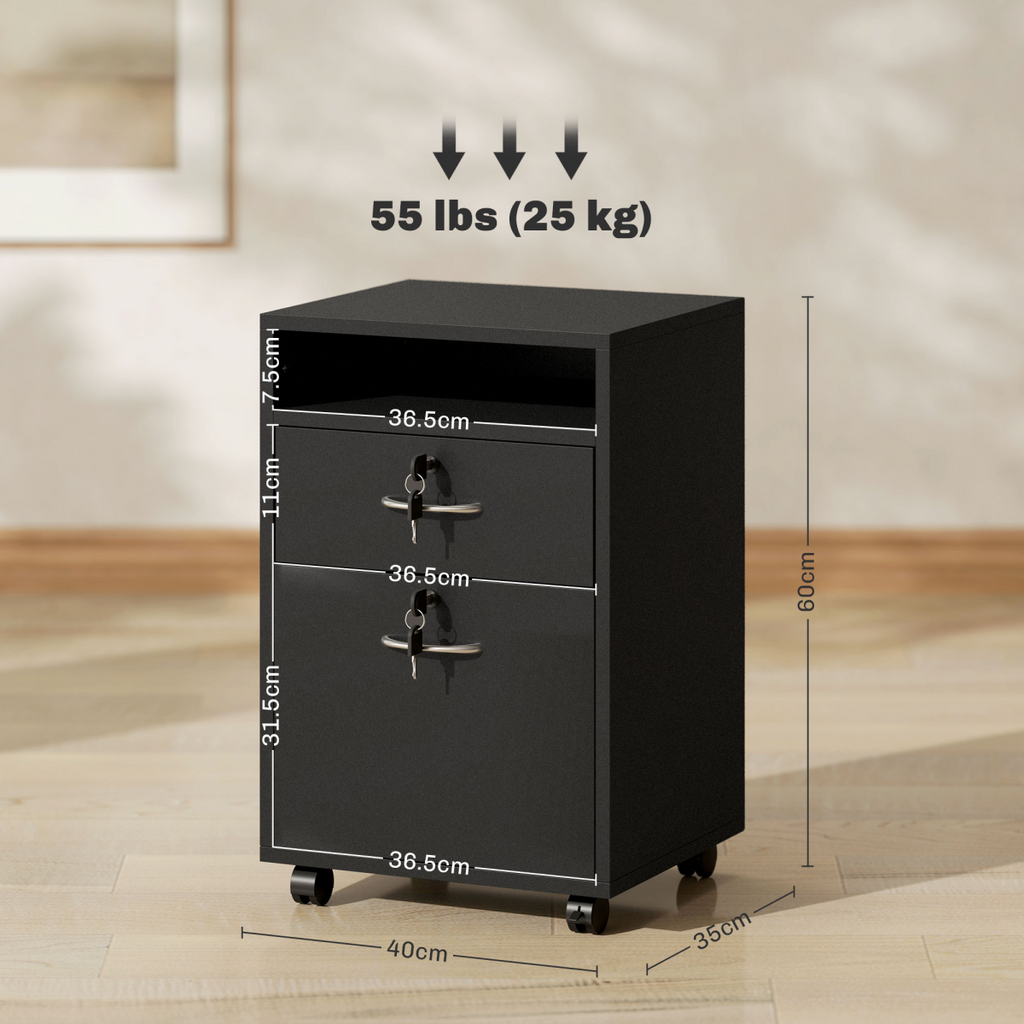 HOMCOM 60cm Storage Cabinet with Drawers and Open Shelf, Black