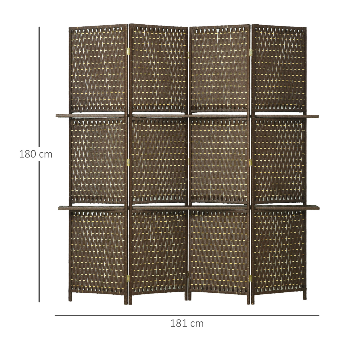 4-Panel Folding Wall Divider Room with Shelves, Privacy Screen Panels, Brown