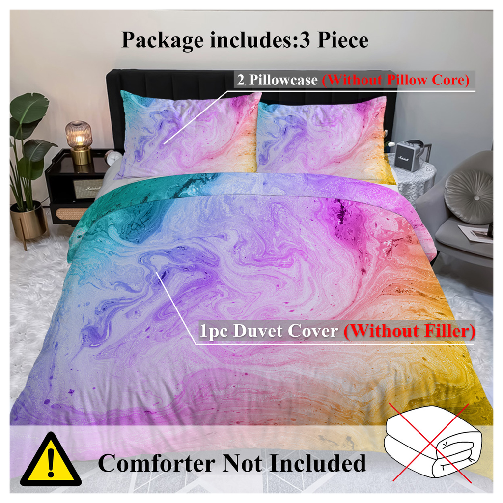 Girly Duvet Cover Rainbow Glitter Ombre Bedding Sets 3 Pcs Chic Unicorn Pink