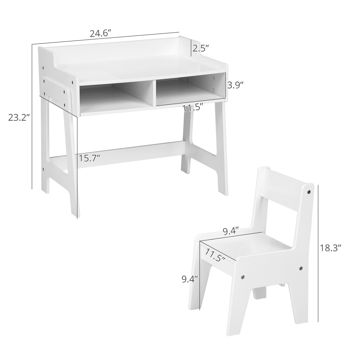 White Kids Study Desk and Chair Set with Storage, MDF, 60.5*41.5*50cm