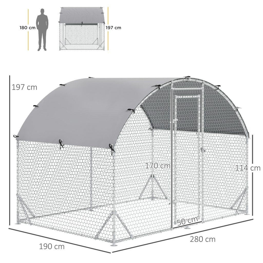 Chicken Run One Room Galvanised Chicken Coop Hen House w/ Cover 2.8 x 1.9 x 2m