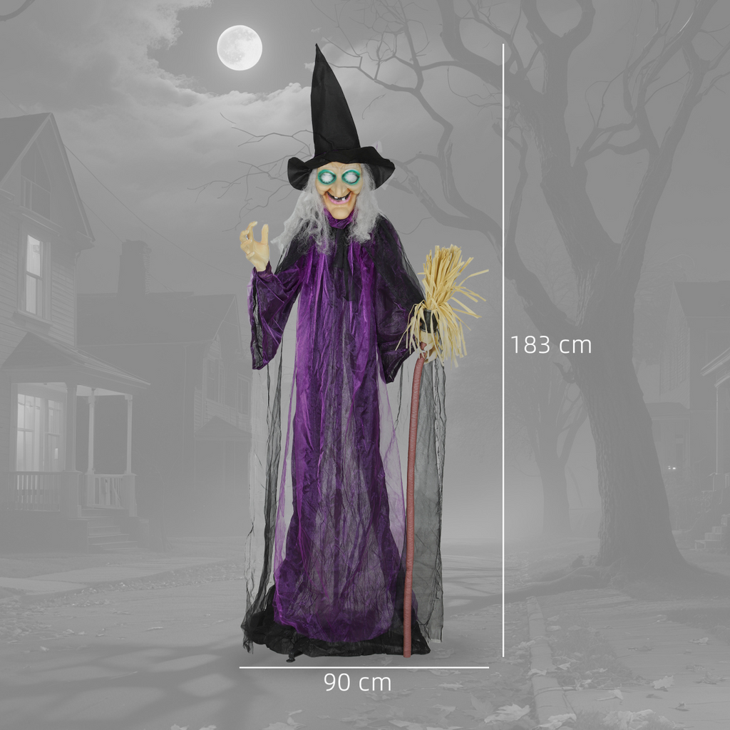Outsunny Voice Activated Halloween Animatronics Standing Witch, Purple