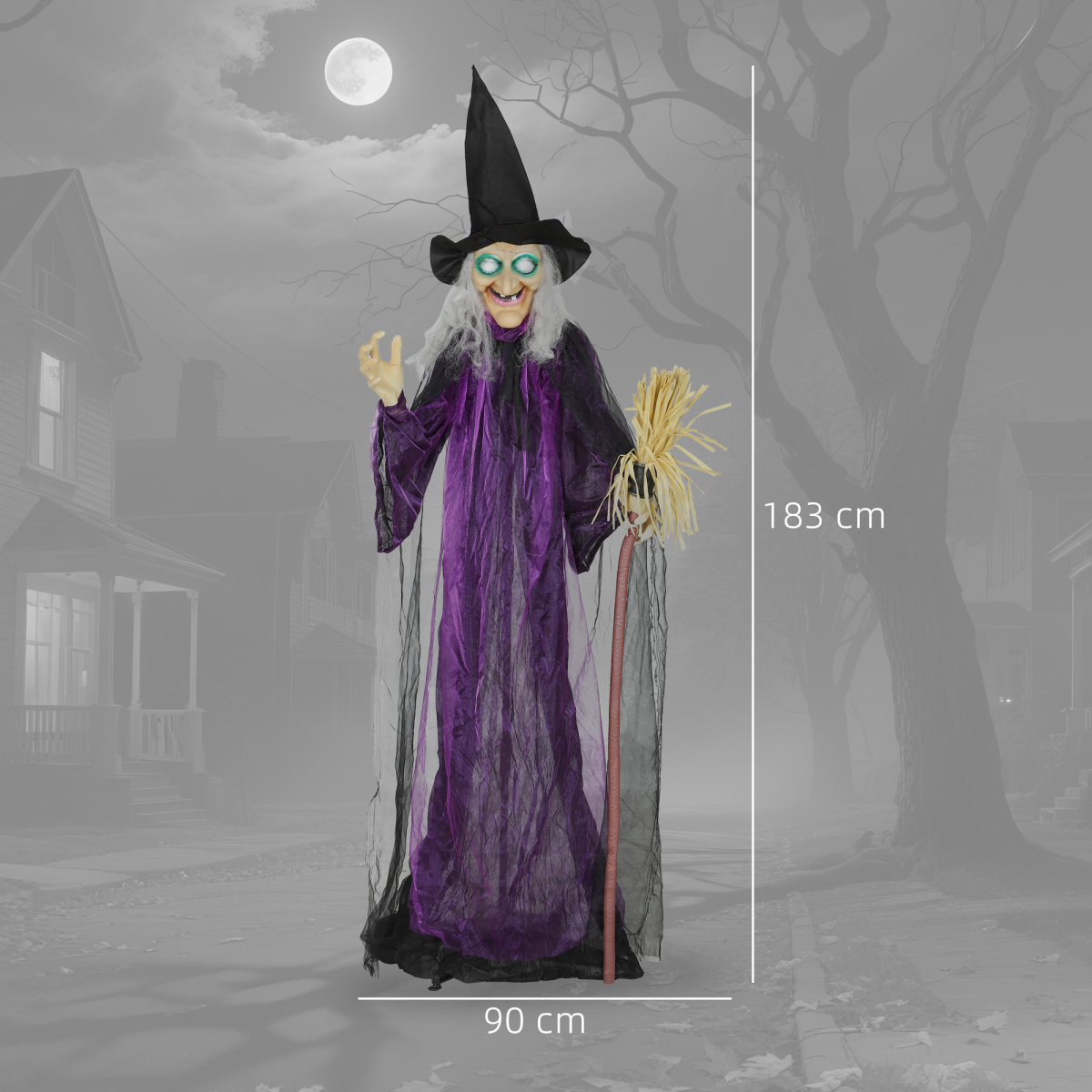 Outsunny Voice Activated Halloween Animatronics Standing Witch, Purple