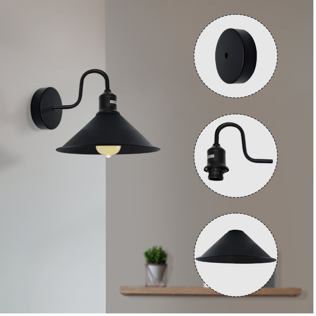 Black Vintage Industrial E27 Wall Sconce with Swan Neck Wall Light ~2484