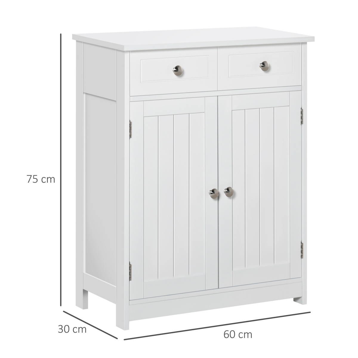 kleankin Bathroom Floor Storage Cabinet w/ 2 Drawers Door Cupboard White
