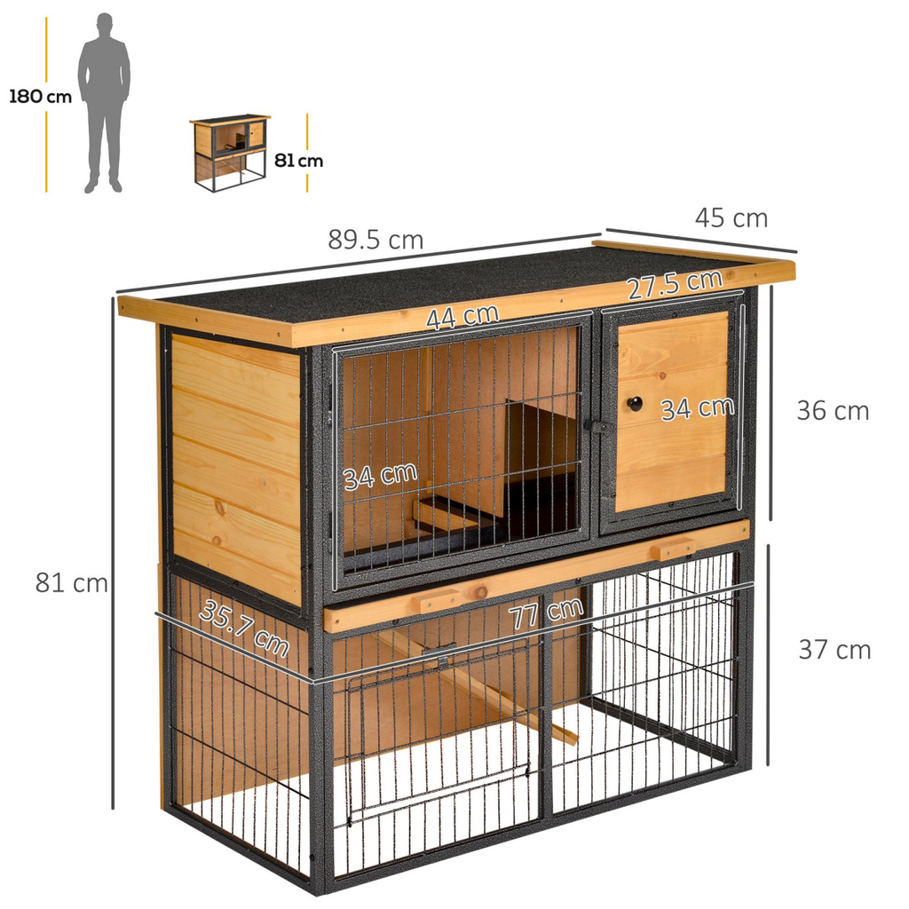 Wood-metal Rabbit Hutch Elevated Pet House Outdoor 89.5 x 45 x 81cm Pawhut