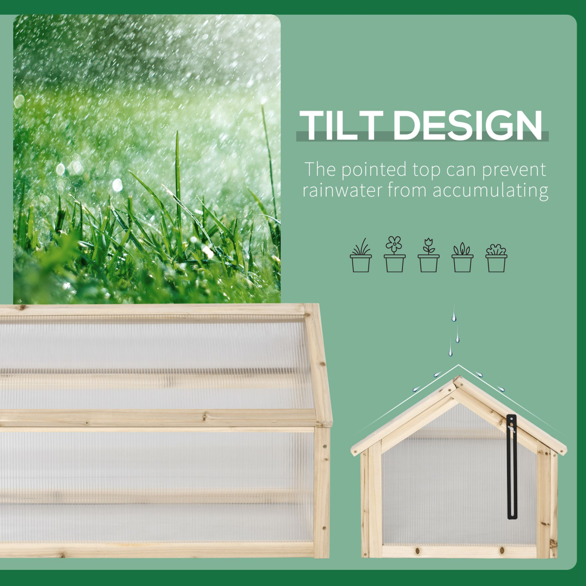 Wooden Cold Frame Greenhouse Garden Portable Raised Planter