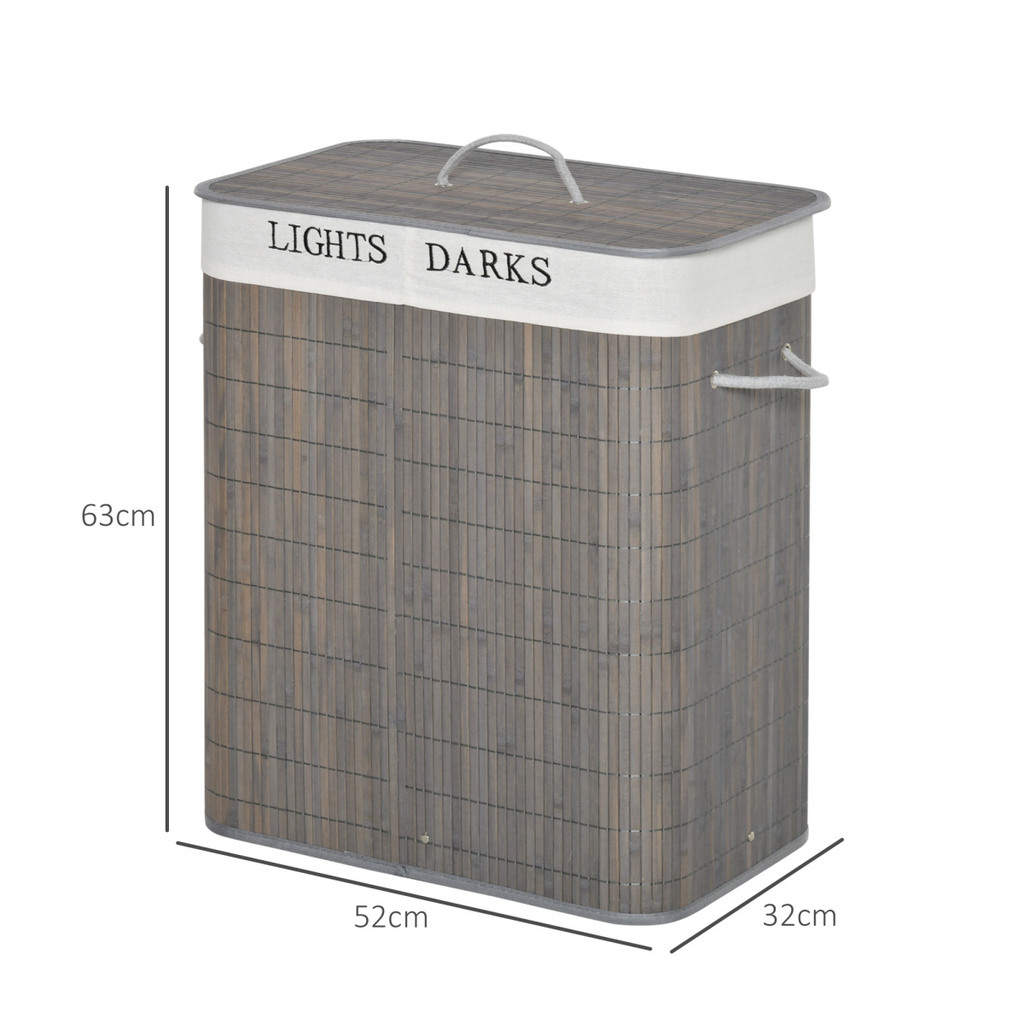100L Bamboo Laundry Basket with Flip Lid Foldable, Grey Lining
