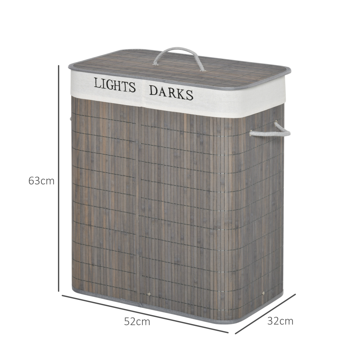 100L Bamboo Laundry Basket with Flip Lid Foldable, Grey Lining