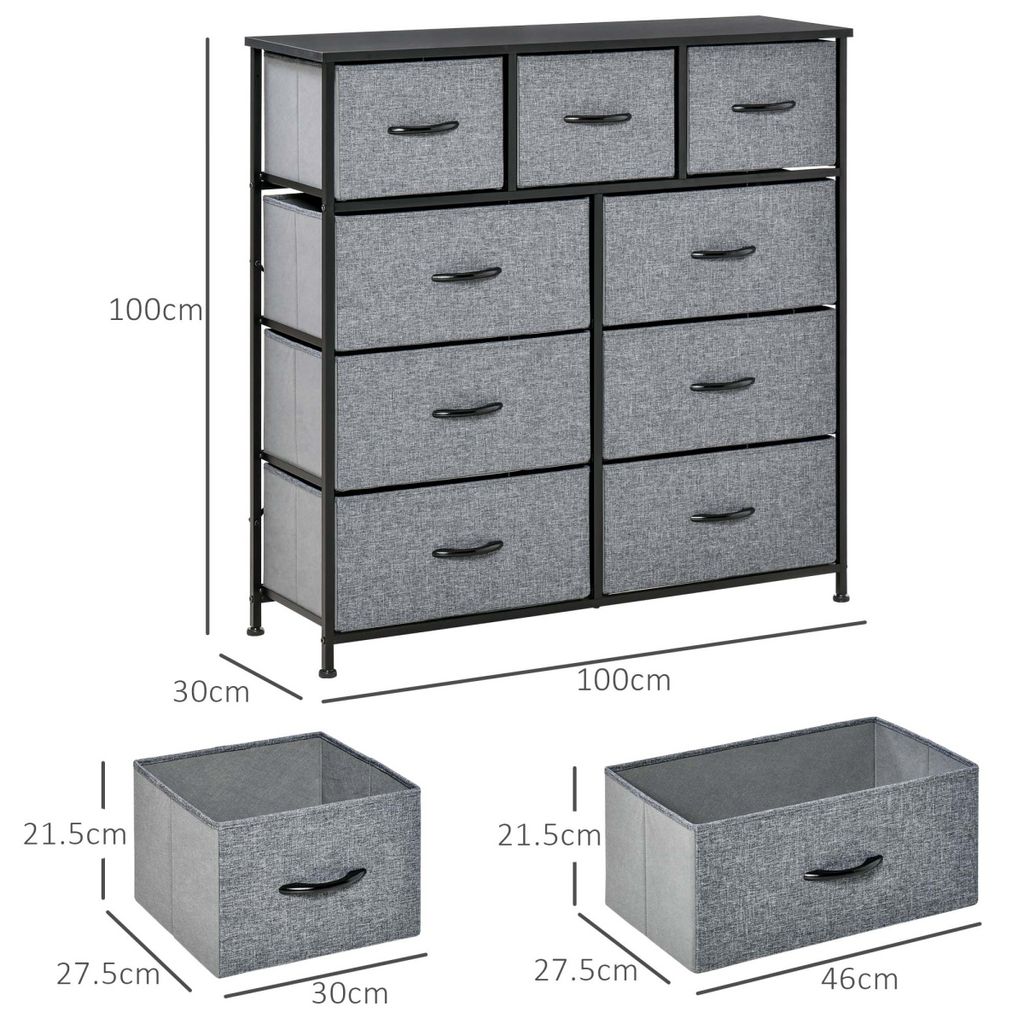 HOMCOM 9 Drawers Storage Chest Dresser Organizer Unit w/ Foldable Bin