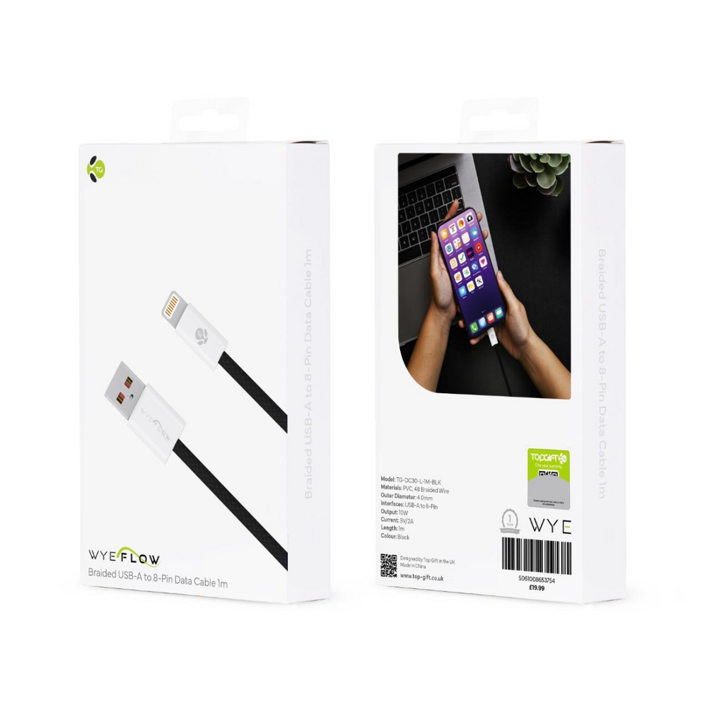 WYEFLOW Braided USB-A to 8-Pin Data Cable 1m