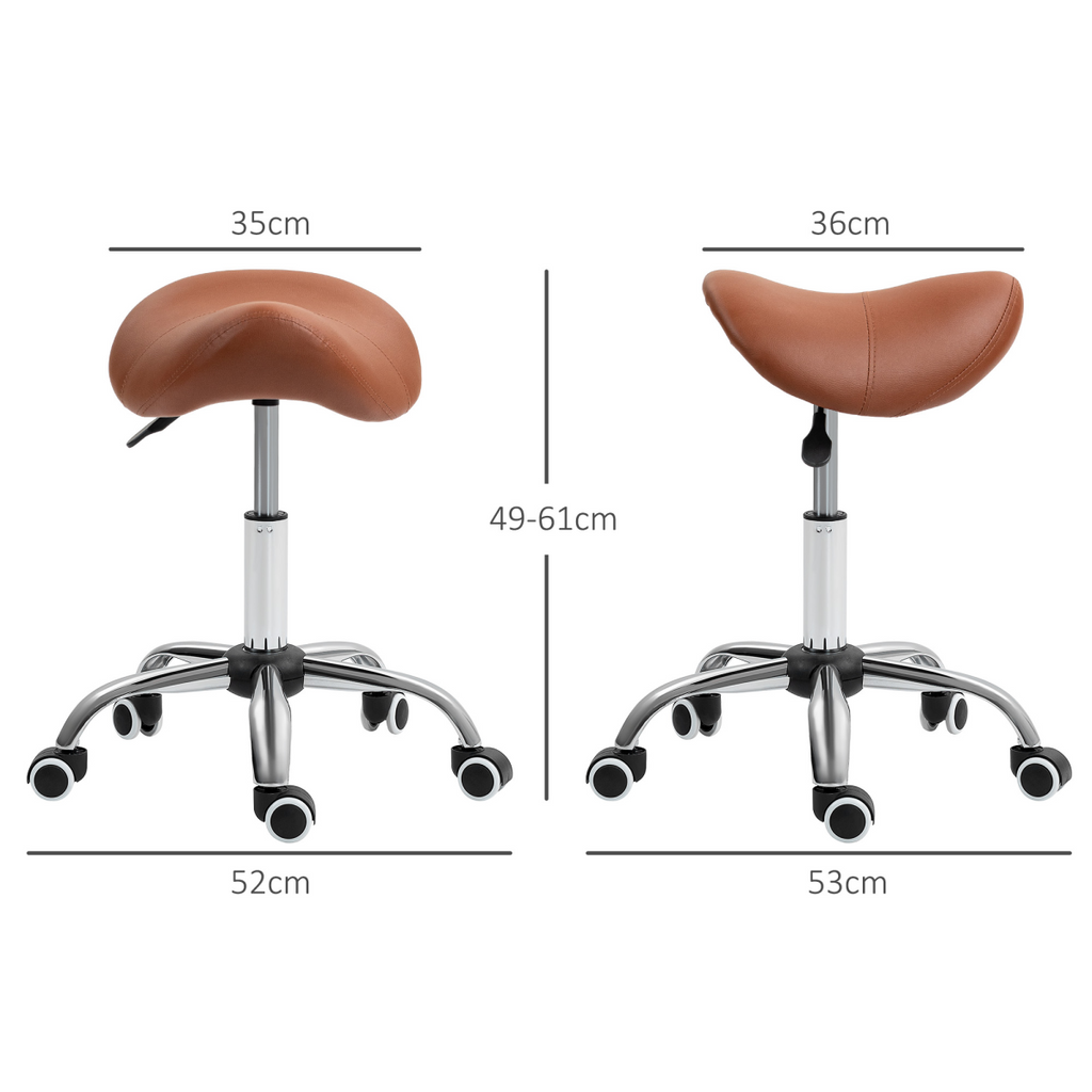 HOMCOM PU Leather Saddle Stool with Moulded Padded Seat Adjustable Height Brown