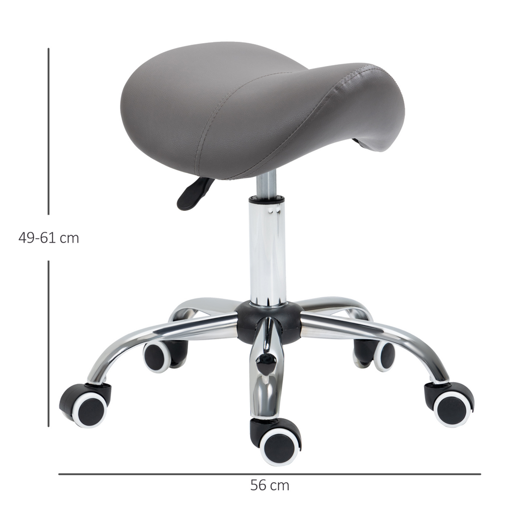 HOMCOM PU Leather Saddle Stool with Moulded Padded Seat Adjustable Height Grey