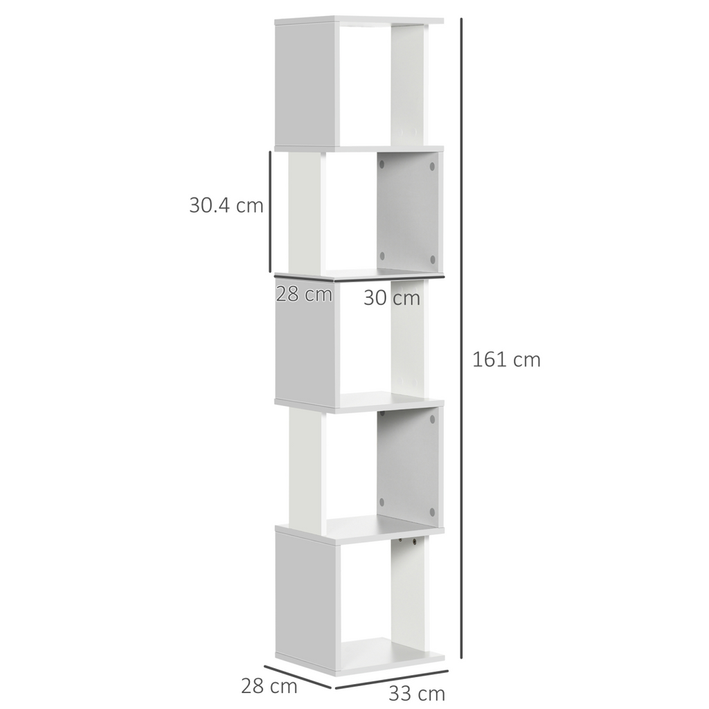 5-Tier Bookshelf, Freestanding Bookcase Storage Shelving Light Grey