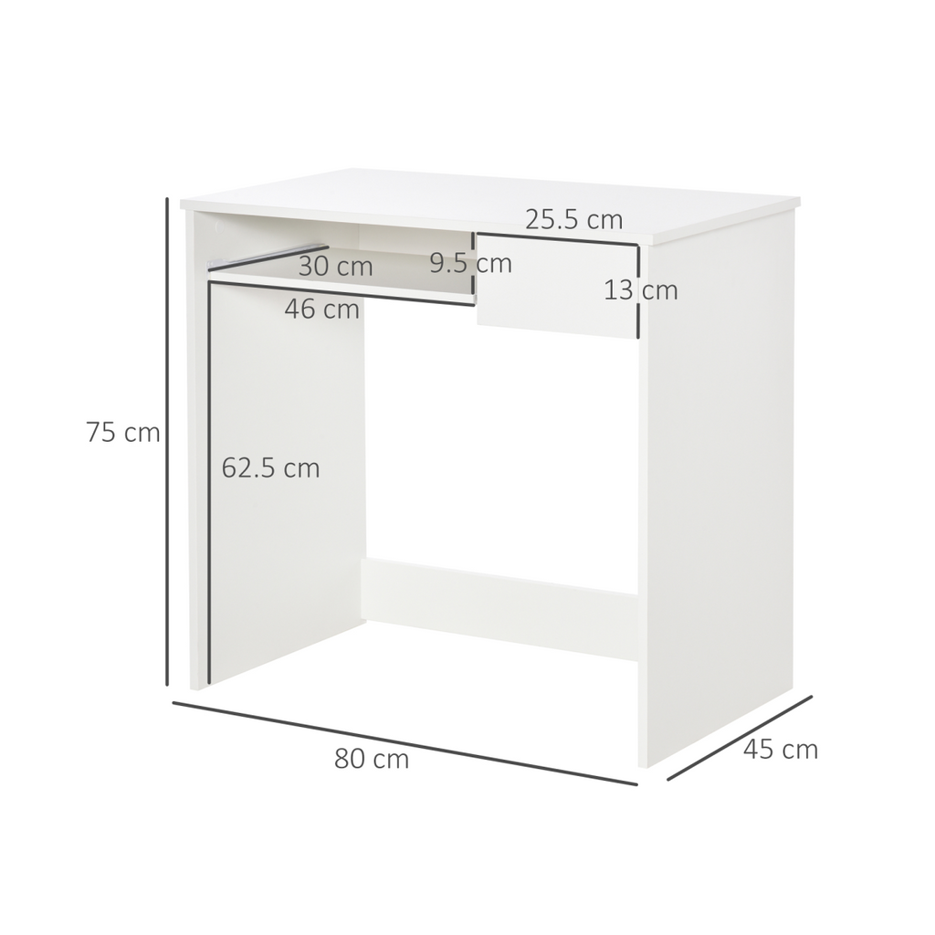 Compact Computer Table with Keyboard Tray Drawer White