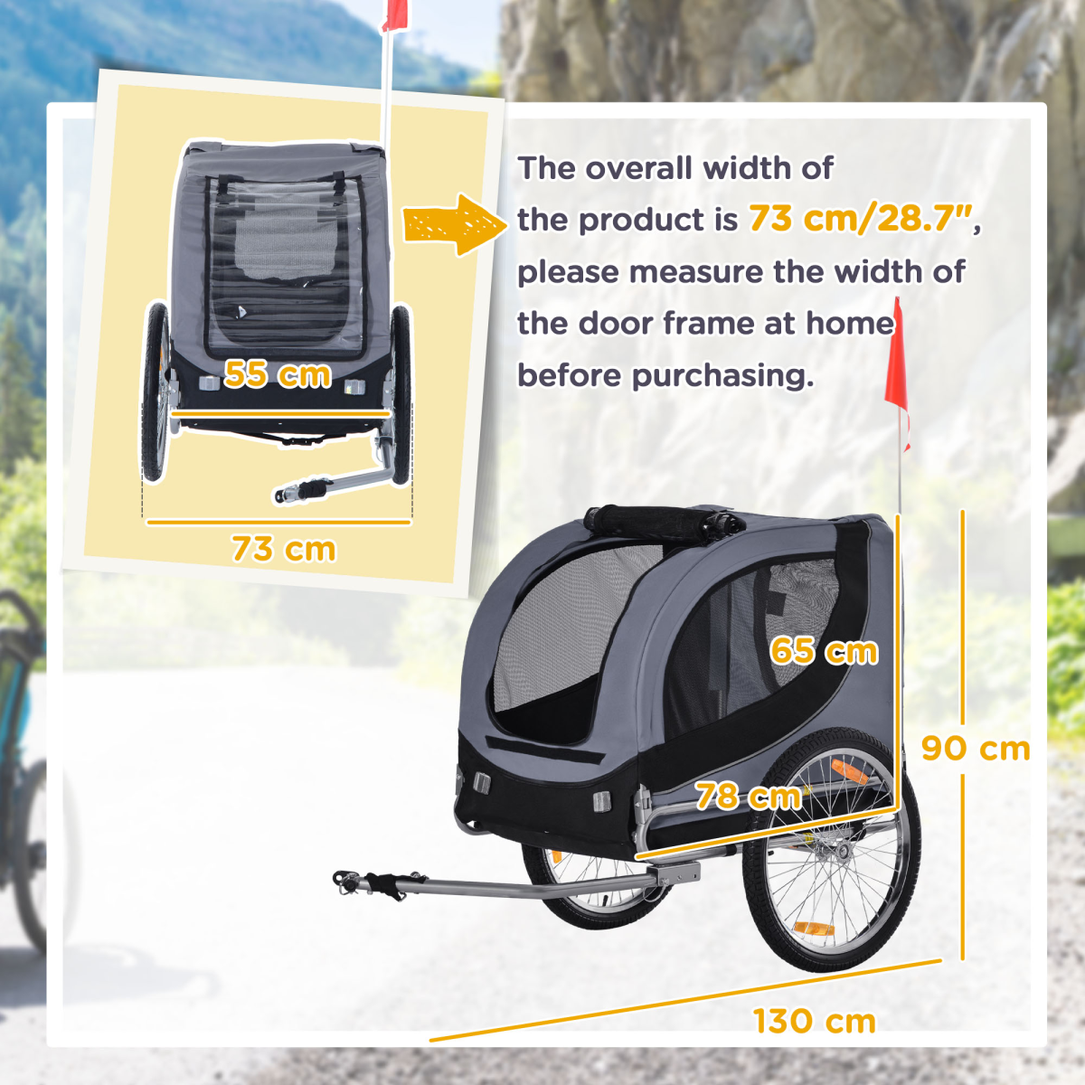 Pet Bicycle Trailer Dog Cat Bike Carrier Water Resistant Travel Steel Grey