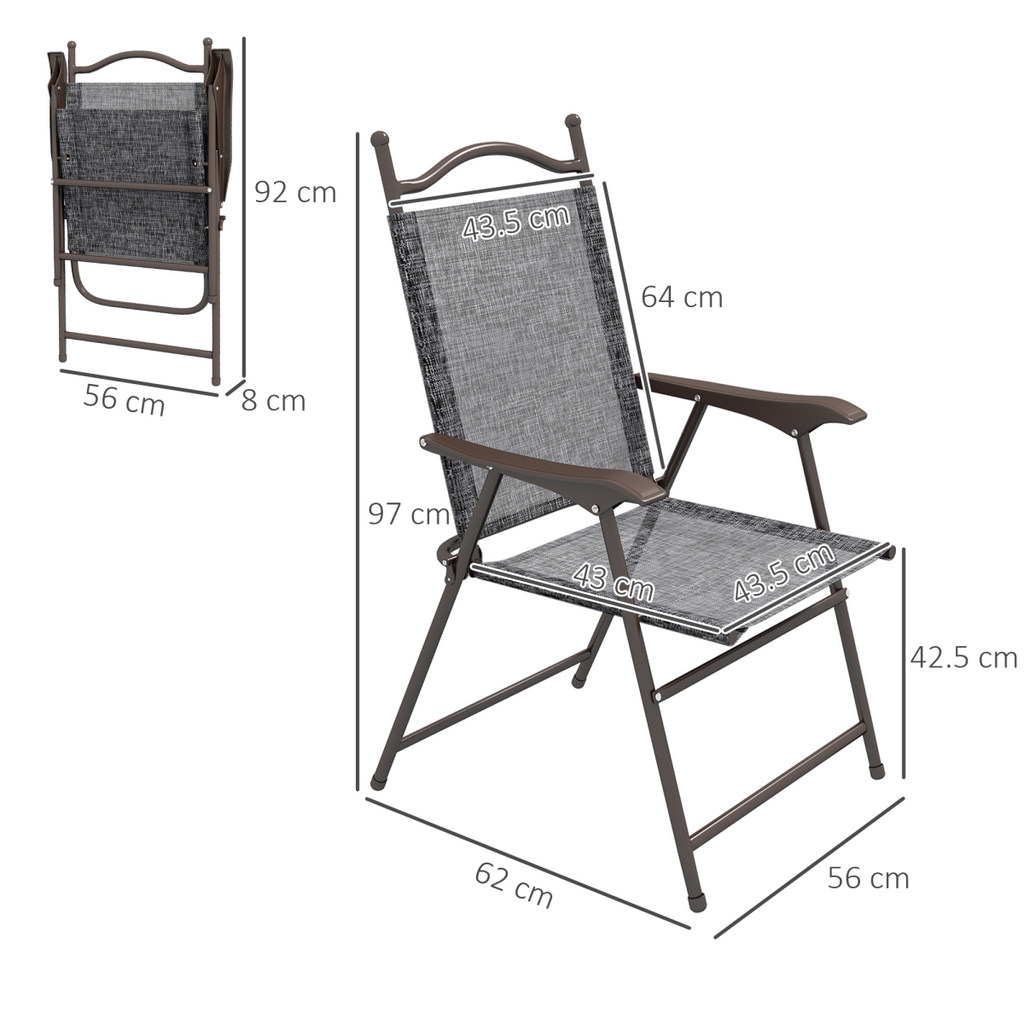 Outsunny Folding Chairs Set with Armrest, Breathable Mesh Fabric Seat, Grey