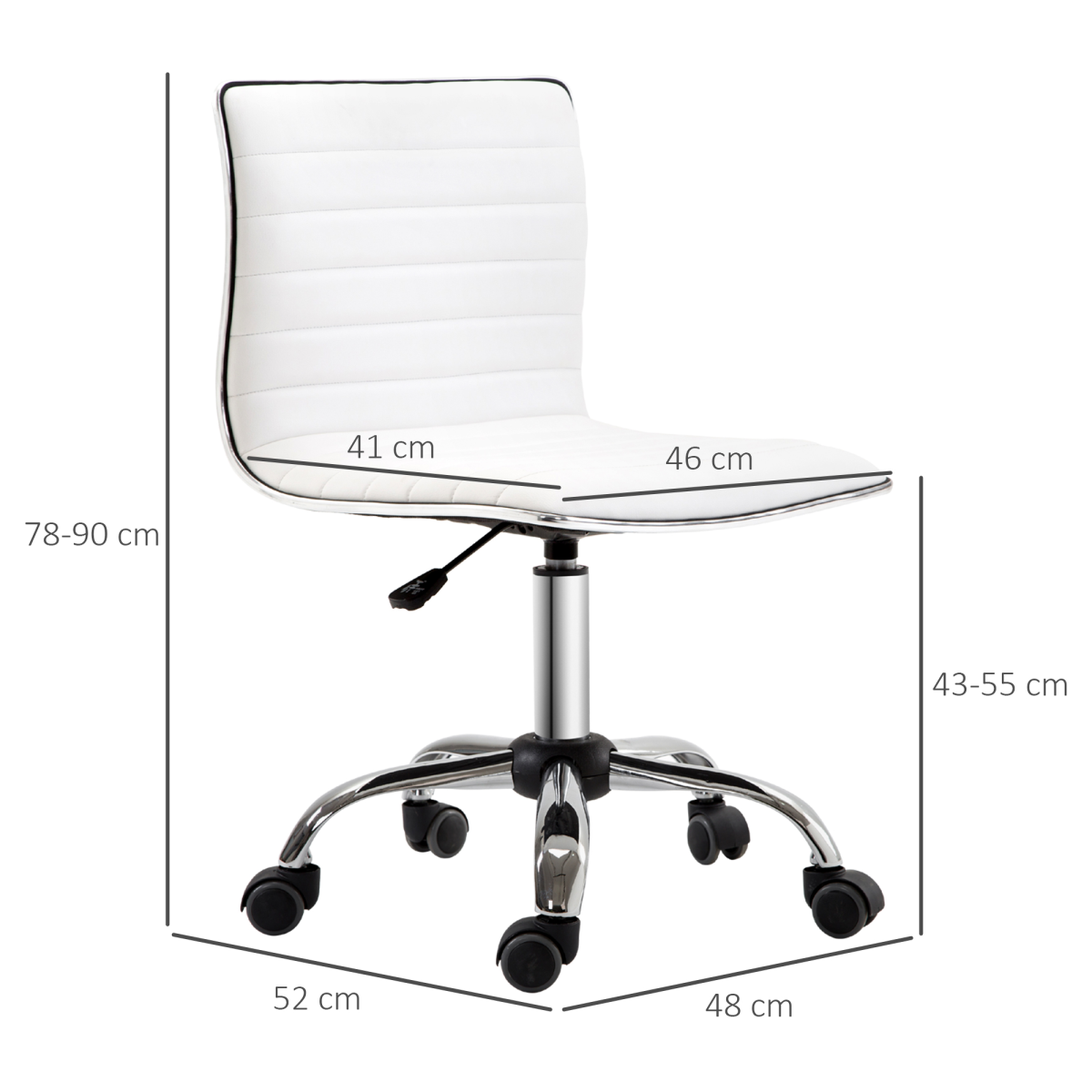 Armless Mid-Back Adjustable Office Chair 360 Swivel Ergonomic White HOMCOM