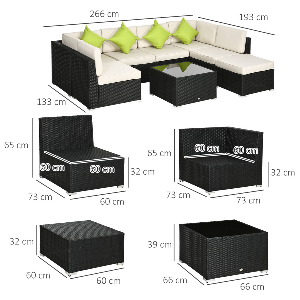 Outsunny 8 Pieces Patio Rattan Sofa Set Garden Furniture Set for Outdoor Black
