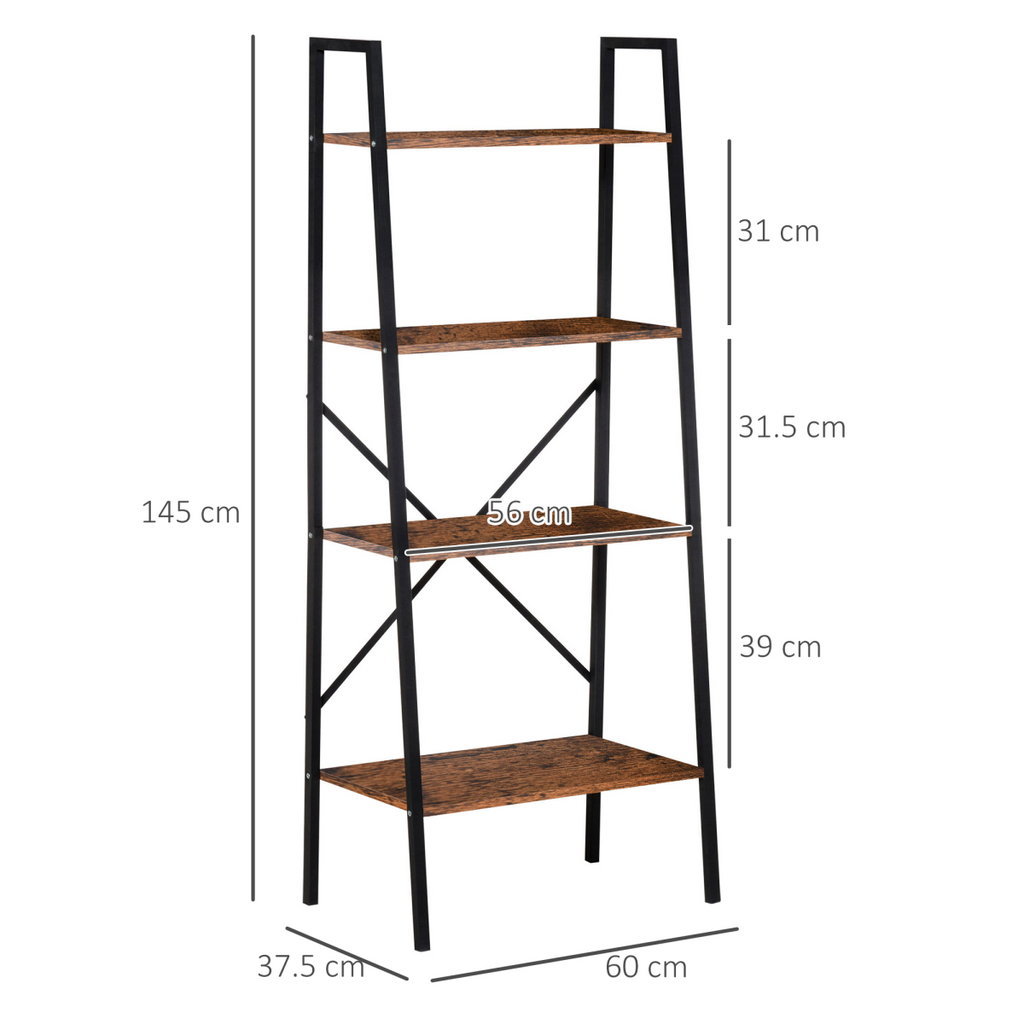 4-Tier Minimalistic Ladder Shelf Unit Steel Frame Home Display Storage