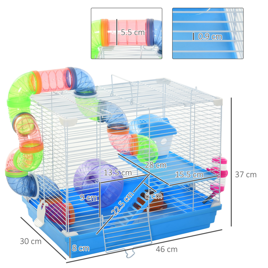 Hamster Cage Carrier Small Animal House w/ Exercise Wheels Tunnel Tube Pawhut