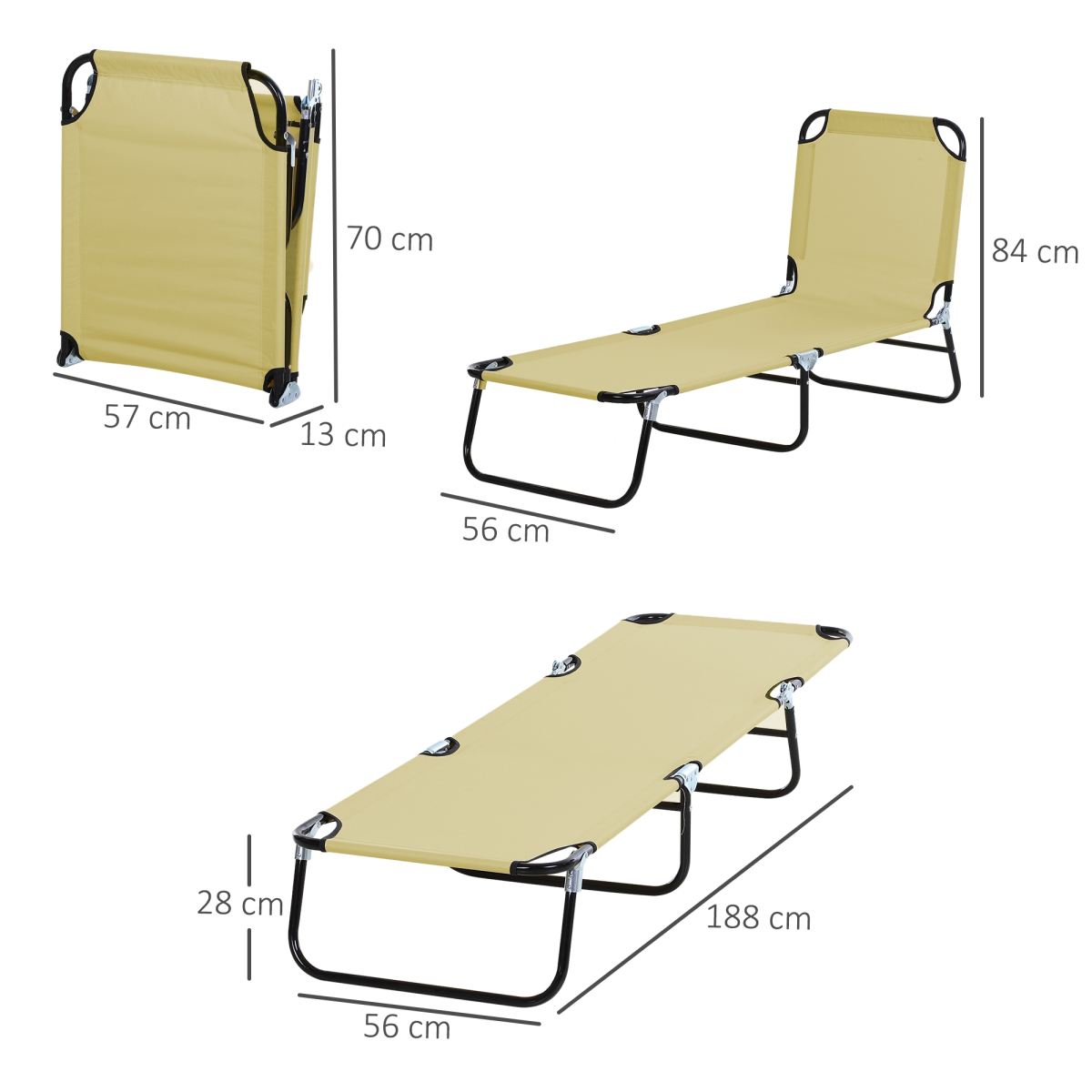 Reclining Lounge Chair with 3-Level Adjustable Backrest, Beige