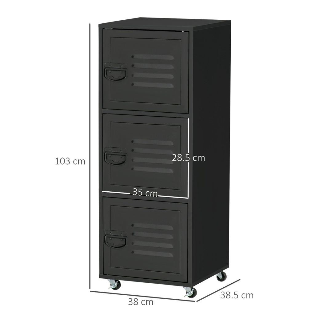 Rolling Storage Cabinet 3-Tier Mobile File Cabinet with Wheels Black