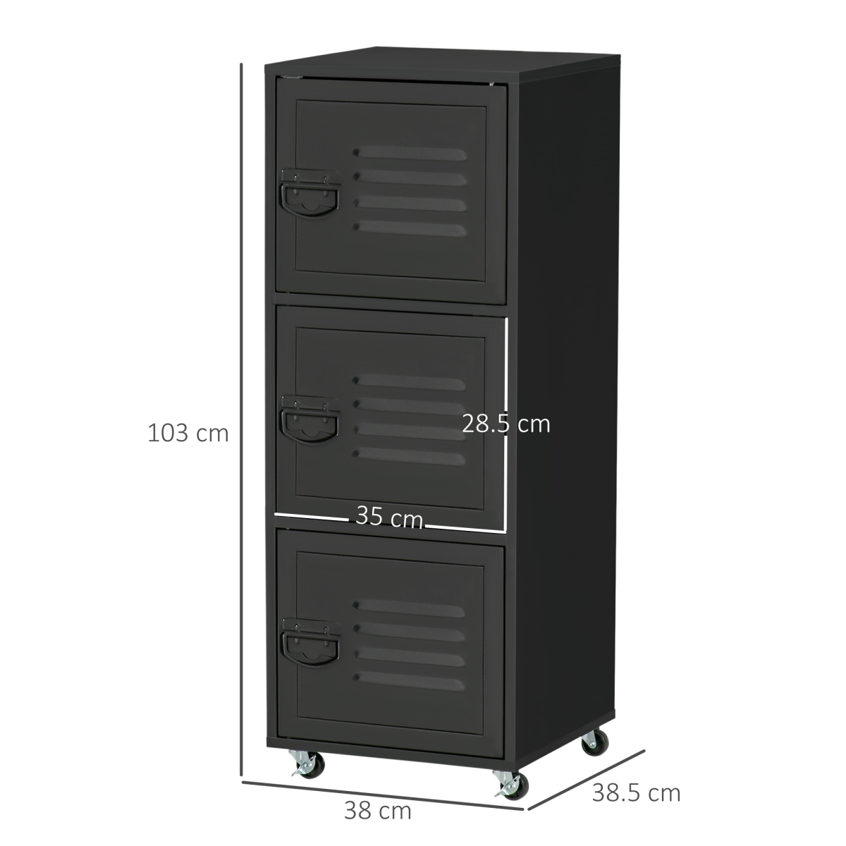 Rolling Storage Cabinet 3-Tier Mobile File Cabinet with Wheels Black