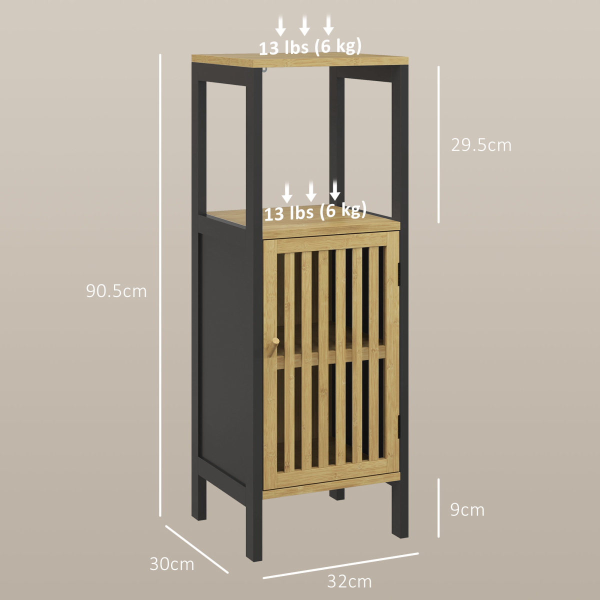 HOMCOM Bathroom Floor Cabinet Bamboo Bathroom Cupboard with Adjustable Shelf