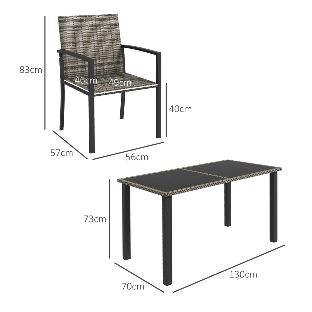 Outsunny 4 Seater Rattan Garden Furniture Set with Glass Tabletop - Mixed Grey