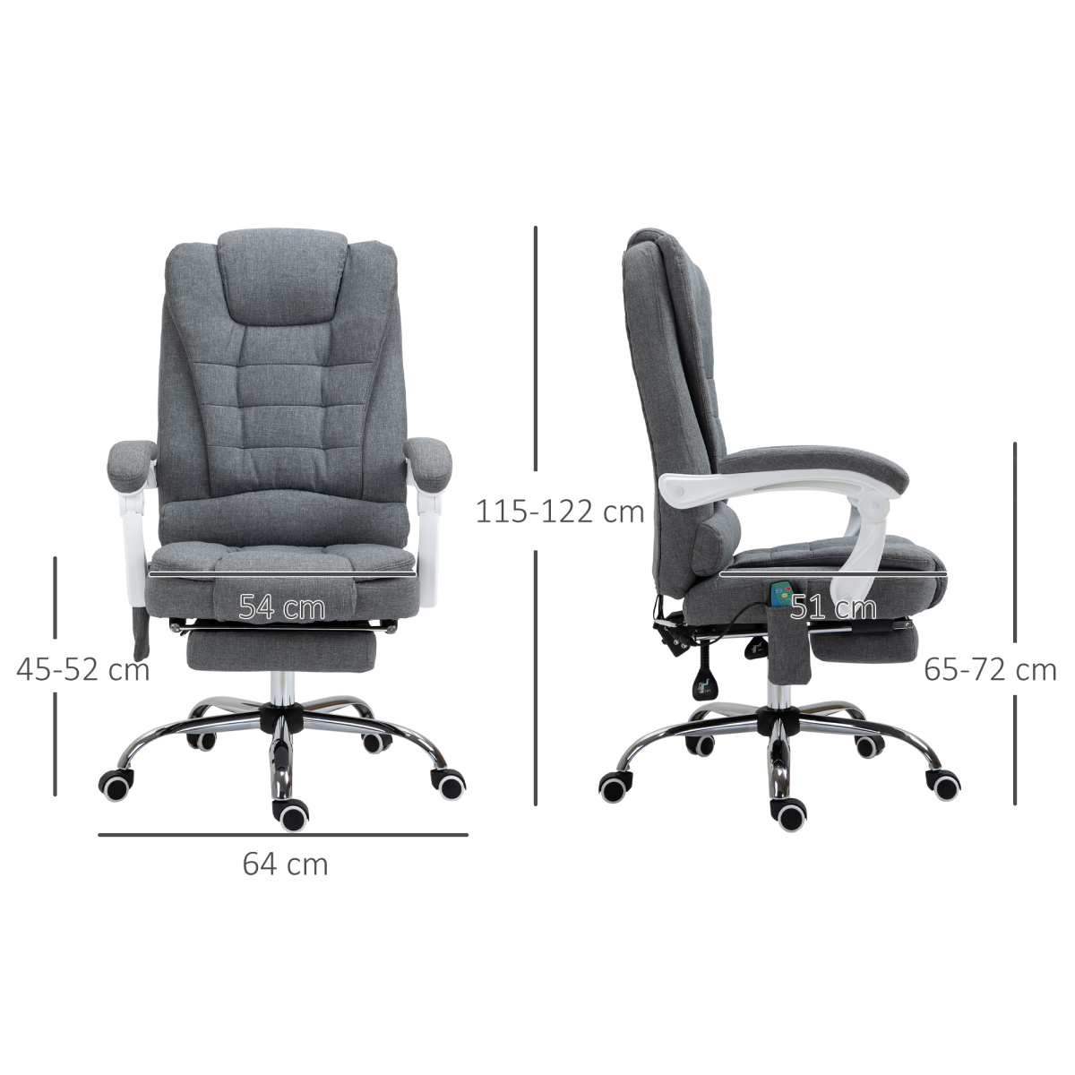Vintage High Back Heated Massage Office Chair with 6 Vibration Points, Grey