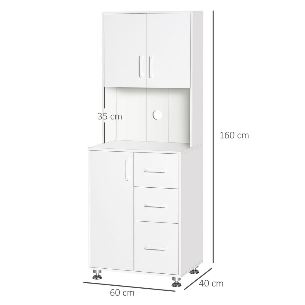 Kitchen Buffet Storage,2 Cabinets, 3 Drawers , 60x40x150cm, White