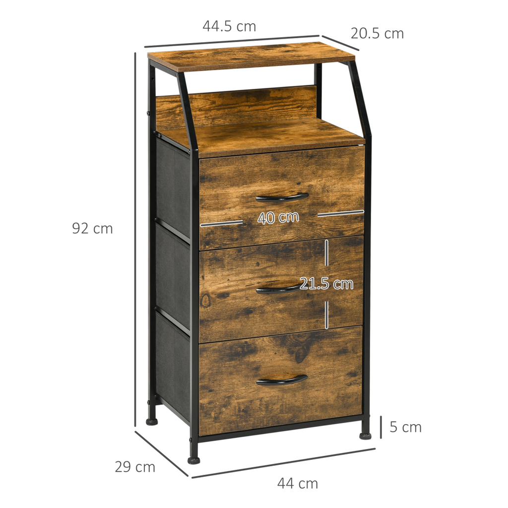 HOMCOM Industrial 3 Drawers Storage Cabinet w/ Display Shelves for Living Room