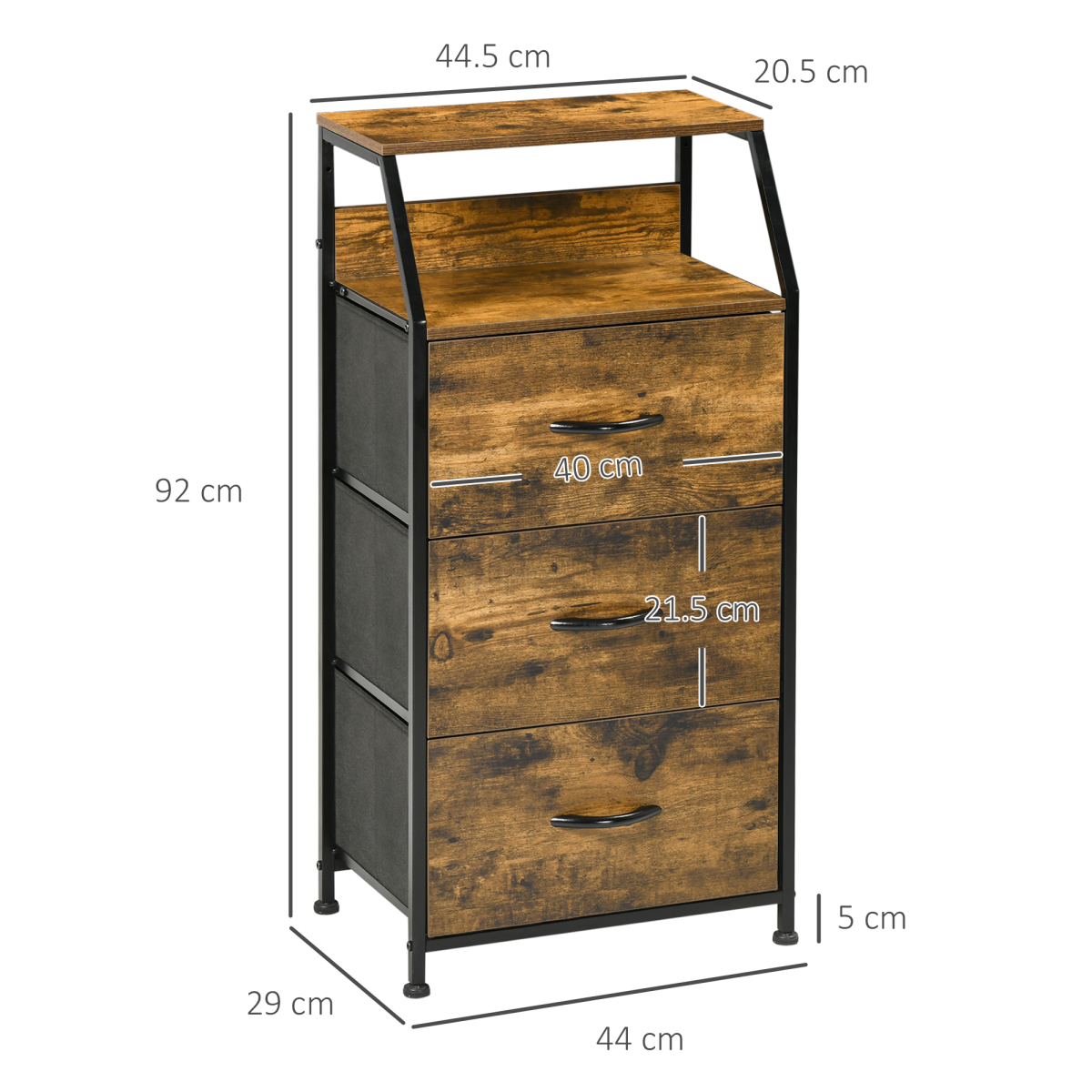 HOMCOM Industrial 3 Drawers Storage Cabinet w/ Display Shelves for Living Room