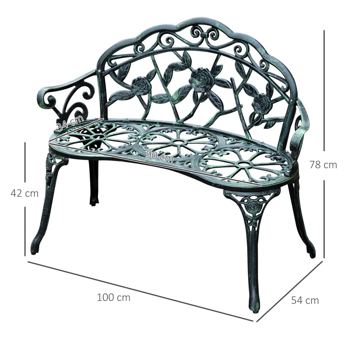 Cast Aluminum Garden Bench Patio Chair