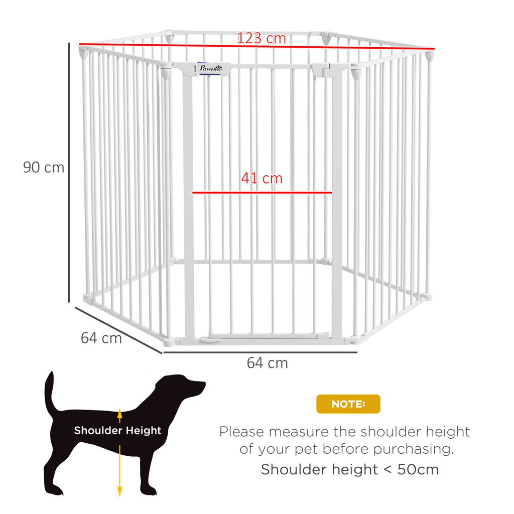 PawHut 2 in 1 Dog Pen, Safety Pet Gate, 6 Panels, for Medium Dogs, 90Hcm - White