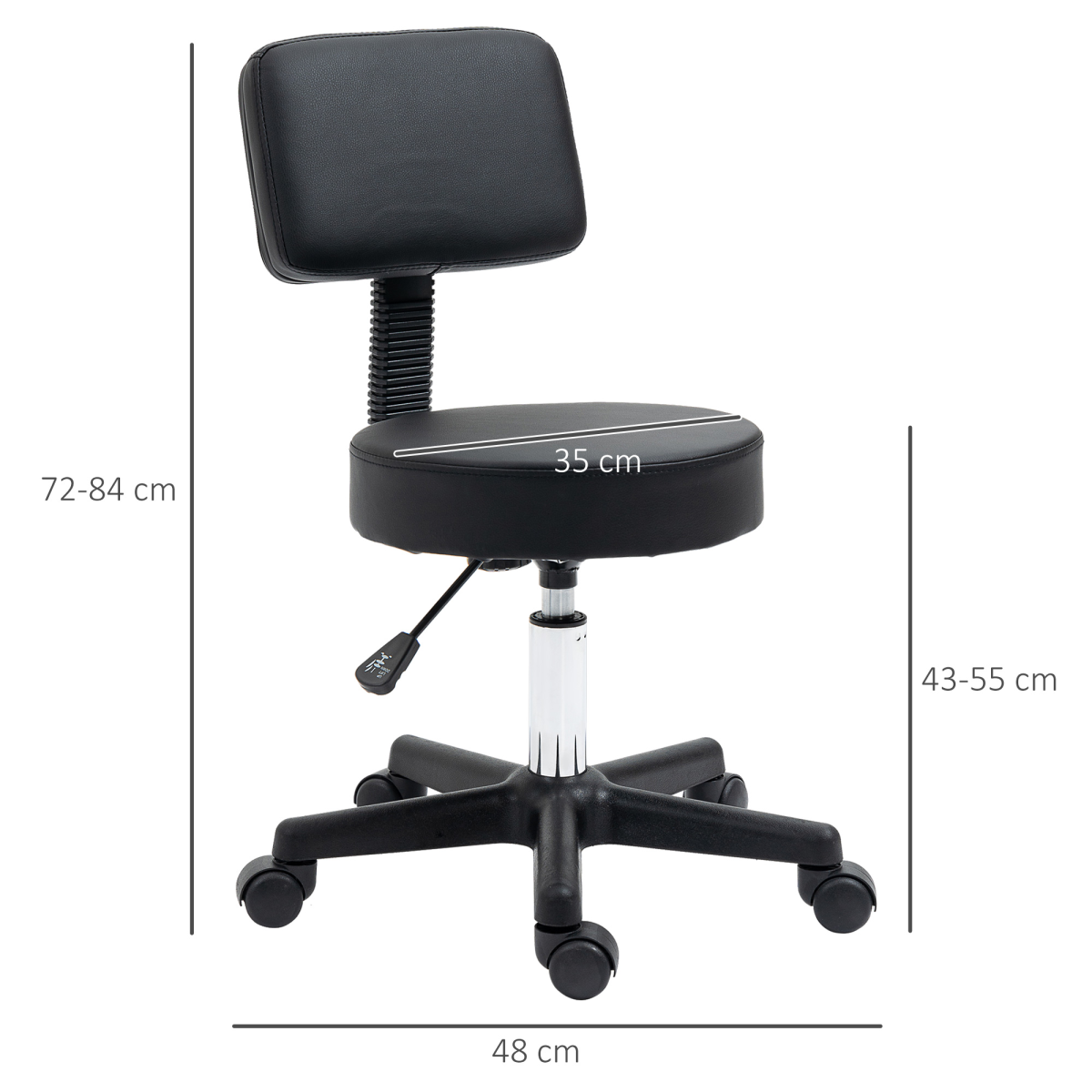 Beautician's Adjustable Swivel Salon Chair with Padded Seat Back 5 Wheels Black