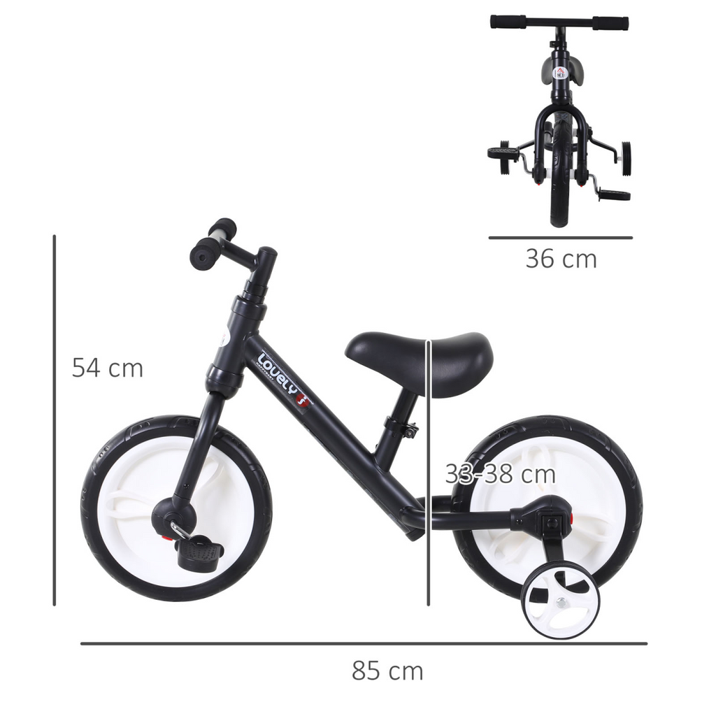 Kids Balance Training Bike Toy with Stabilizers For Child 2-5 Years Black